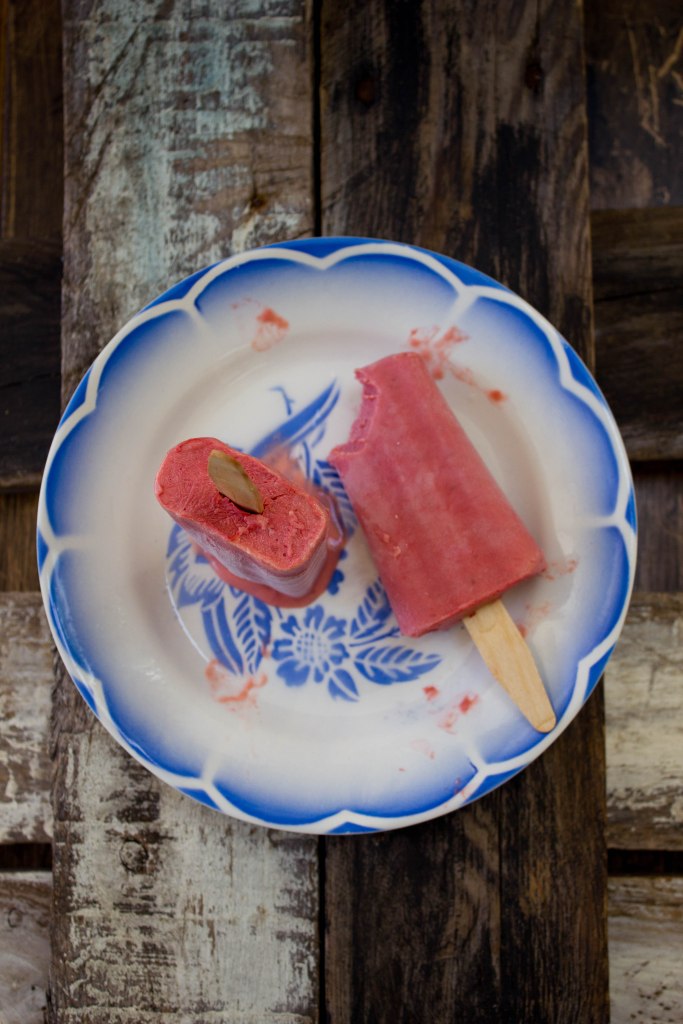 rhubarb and raspberry ice cream with almond milk 3